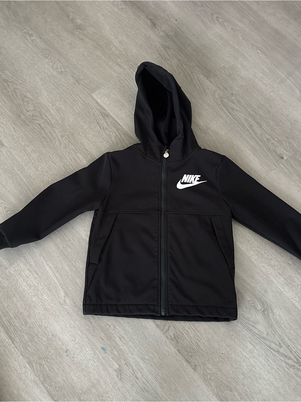 Nike Black Kids Full-Zip Hooded Sweatshirt with White Logo